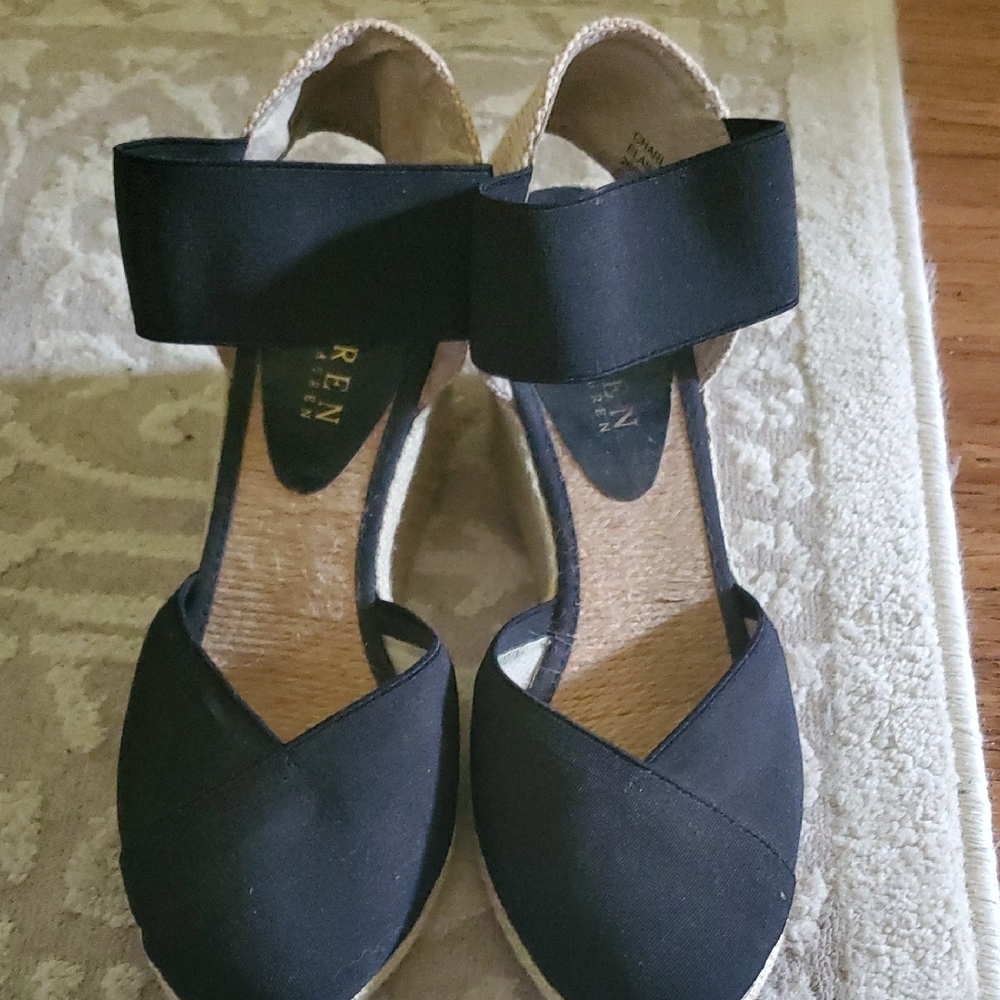 Ralph Lauren Black Espadrilles with Elegant Ankle Strap